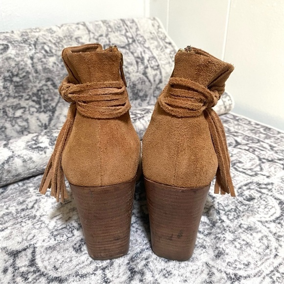 Steve Madden Baine Open Toe Suede Ankle Booties Cognac Brown Size 8 - Picture 4 of 7